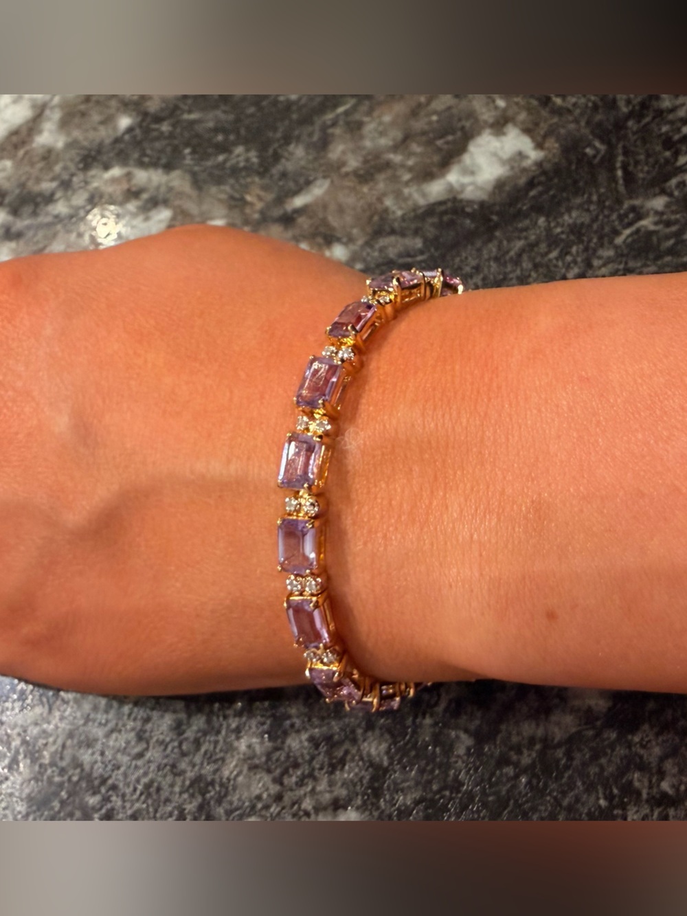 18 CTW Amethyst & 0.35 CTW Diamond 18K Gold Plated Bracelet 7.5”